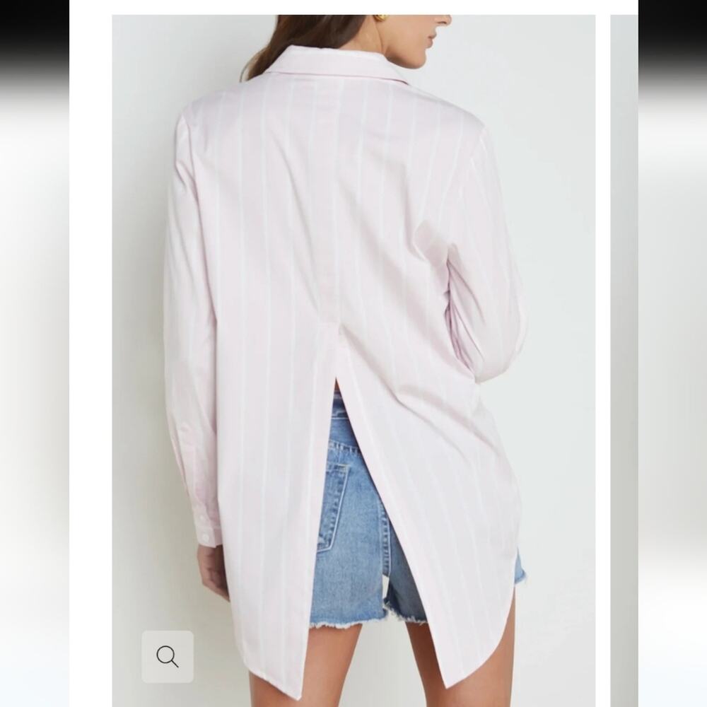 L'AGENCE Pink & White Striped Layla Tunic Blouse Size L - Picture 2 of 7